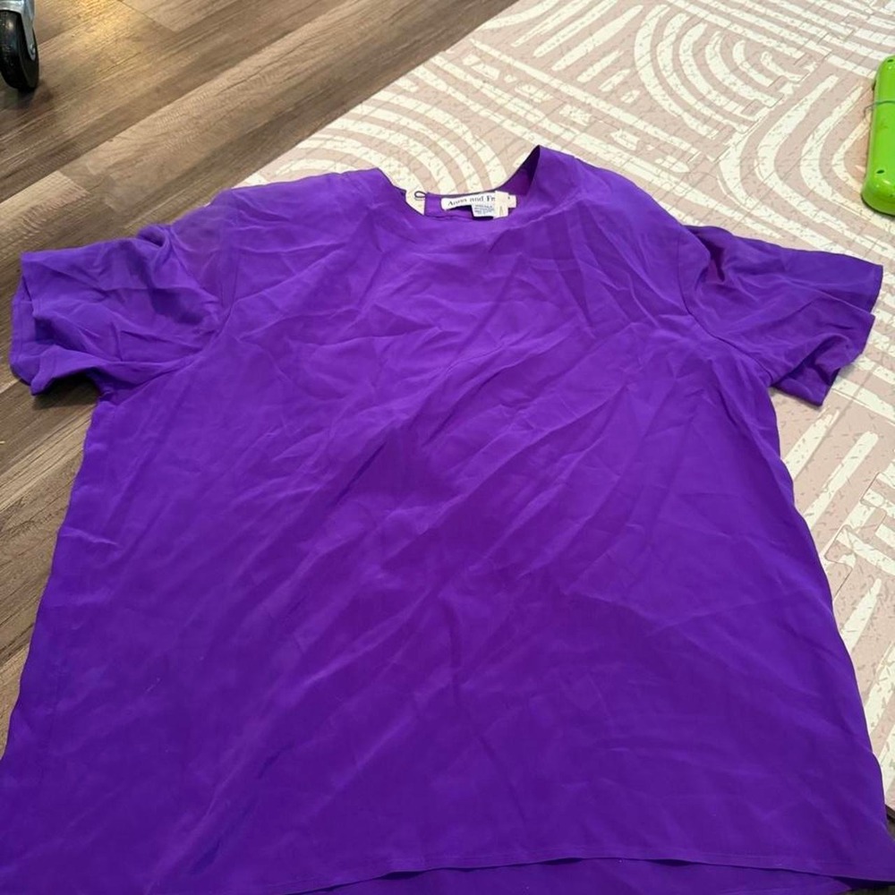Anna and Franco Purple 100% Silk Short Sleeve Blouse Top Large Luxury Vintage